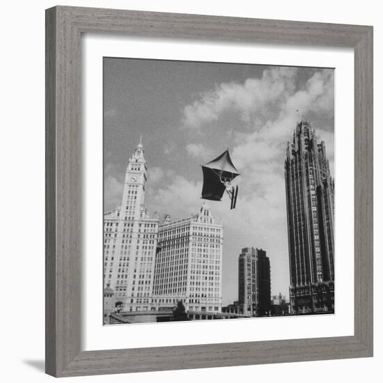 Stunt Man Jack Wylie Kite-Flighting over the Chicago River-Al Fenn-Framed Photographic Print