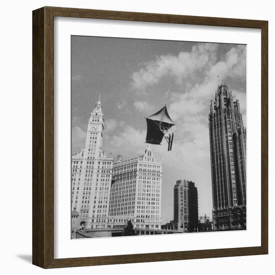 Stunt Man Jack Wylie Kite-Flighting over the Chicago River-Al Fenn-Framed Photographic Print