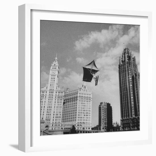 Stunt Man Jack Wylie Kite-Flighting over the Chicago River-Al Fenn-Framed Photographic Print