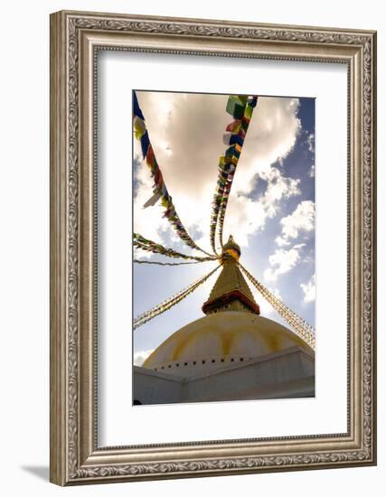 Stupa (Buddhist Temple) with colorful prayer flags in Kathmandu, Nepal-David Chang-Framed Photographic Print