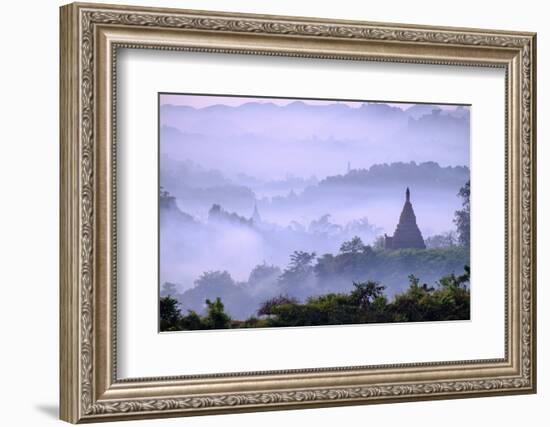 Stupas (Zedis) in the Morning Mist, Mrauk U, Rakhaing State, Myanmar (Burma), Asia-Nathalie Cuvelier-Framed Photographic Print