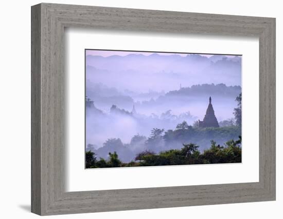 Stupas (Zedis) in the Morning Mist, Mrauk U, Rakhaing State, Myanmar (Burma), Asia-Nathalie Cuvelier-Framed Photographic Print