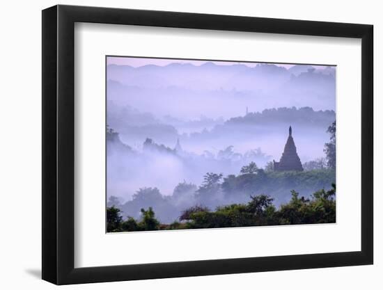 Stupas (Zedis) in the Morning Mist, Mrauk U, Rakhaing State, Myanmar (Burma), Asia-Nathalie Cuvelier-Framed Photographic Print