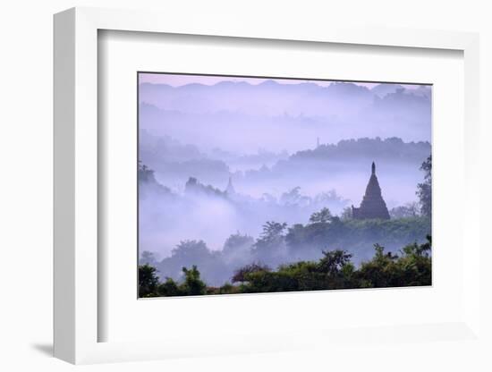 Stupas (Zedis) in the Morning Mist, Mrauk U, Rakhaing State, Myanmar (Burma), Asia-Nathalie Cuvelier-Framed Photographic Print