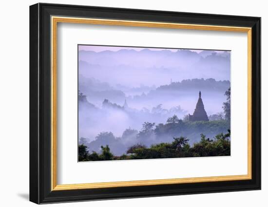 Stupas (Zedis) in the Morning Mist, Mrauk U, Rakhaing State, Myanmar (Burma), Asia-Nathalie Cuvelier-Framed Photographic Print