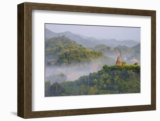 Stupas (Zedis) in the Morning Mist, Mrauk U, Rakhaing State, Myanmar (Burma), Asia-Nathalie Cuvelier-Framed Photographic Print