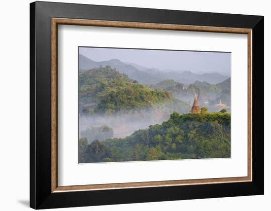 Stupas (Zedis) in the Morning Mist, Mrauk U, Rakhaing State, Myanmar (Burma), Asia-Nathalie Cuvelier-Framed Photographic Print