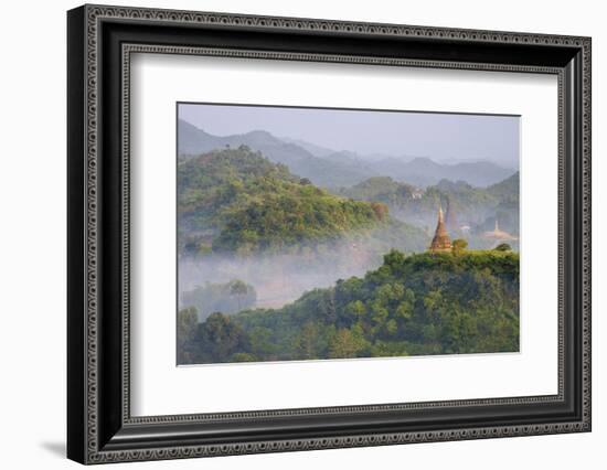 Stupas (Zedis) in the Morning Mist, Mrauk U, Rakhaing State, Myanmar (Burma), Asia-Nathalie Cuvelier-Framed Photographic Print