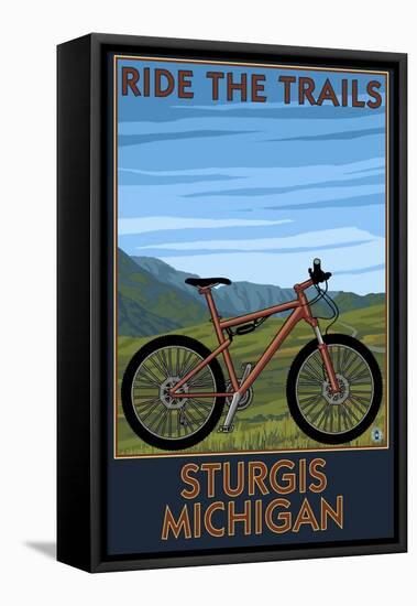 Sturgis, Michigan - Mountain Bike Scene - Ride the Trails-Lantern Press-Framed Stretched Canvas