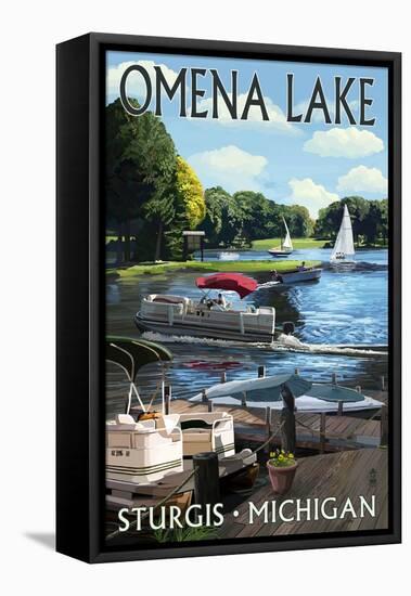 Sturgis, Michigan - Omena Lake - Pontoon Boats-Lantern Press-Framed Stretched Canvas