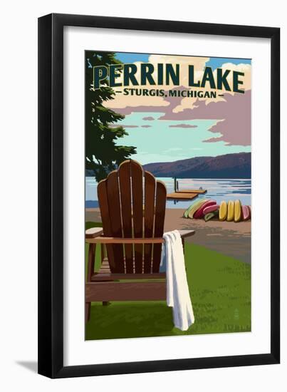 Sturgis, Michigan - Perrin Lake - Adirondack Chairs-Lantern Press-Framed Art Print