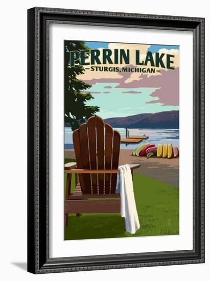 Sturgis, Michigan - Perrin Lake - Adirondack Chairs-Lantern Press-Framed Art Print