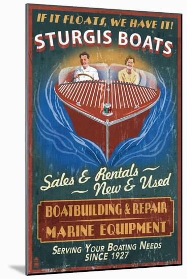 Sturgis, Michigan - Wooden Boats - Vintage Sign-Lantern Press-Mounted Art Print