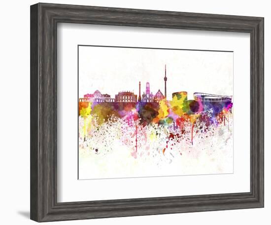 Stuttgart Skyline in Watercolor Background-paulrommer-Framed Art Print