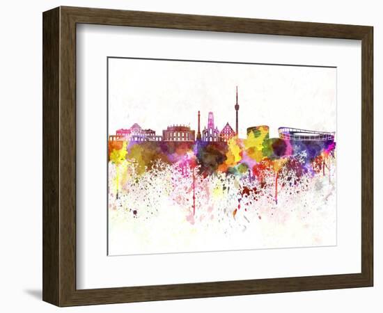 Stuttgart Skyline in Watercolor Background-paulrommer-Framed Art Print