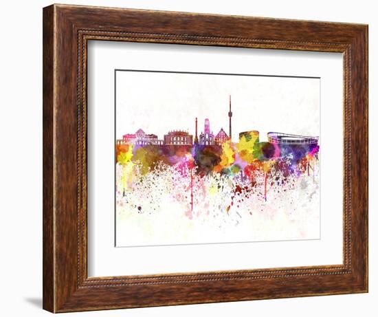 Stuttgart Skyline in Watercolor Background-paulrommer-Framed Art Print