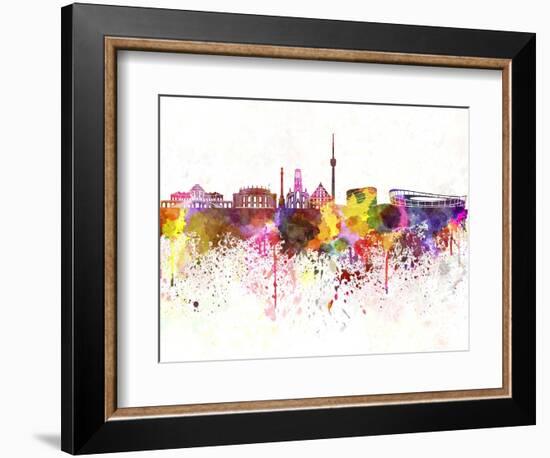 Stuttgart Skyline in Watercolor Background-paulrommer-Framed Art Print