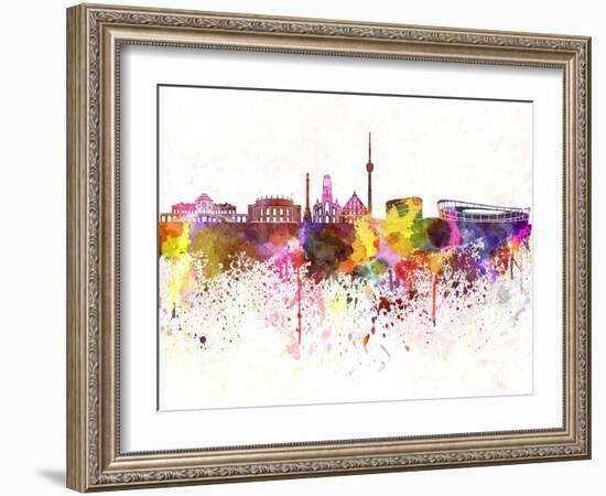 Stuttgart Skyline in Watercolor Background-paulrommer-Framed Art Print