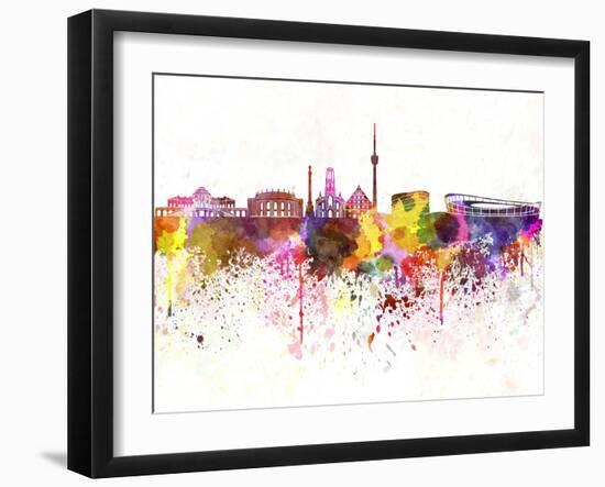 Stuttgart Skyline in Watercolor Background-paulrommer-Framed Art Print