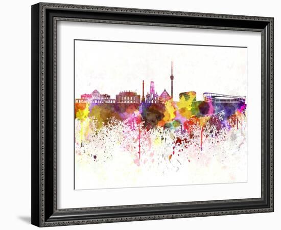 Stuttgart Skyline in Watercolor Background-paulrommer-Framed Art Print