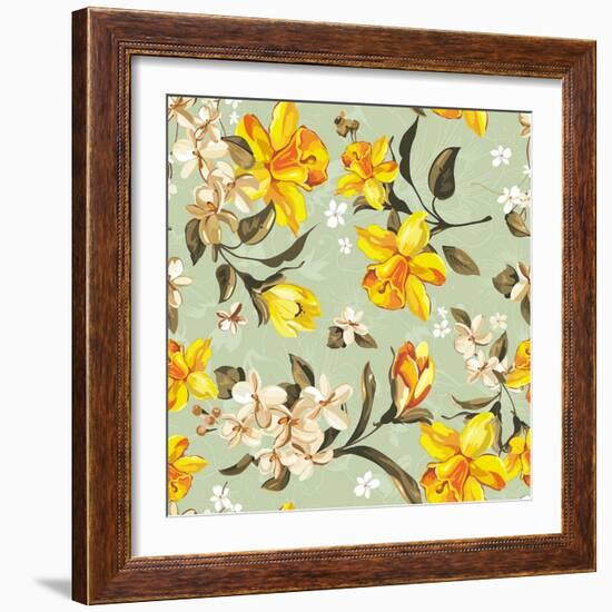Stylish Beautiful Bright Floral Seamless Pattern. Abstract Elegance Vector Illustration Texture-Alexey Vl B-Framed Art Print