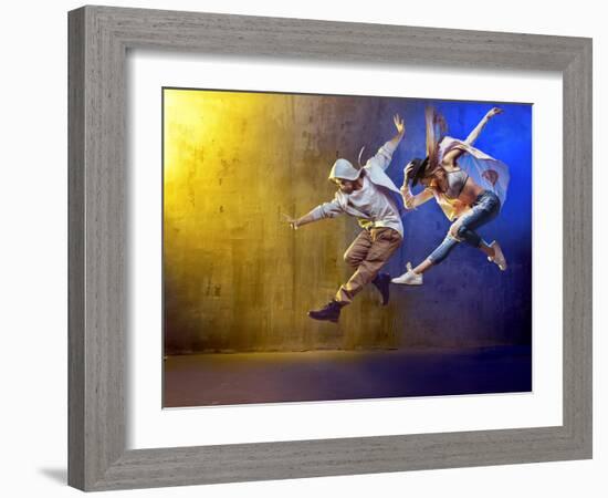 Stylish Dancers Dancing in a Concrete Place-Konrad B?k-Framed Photographic Print