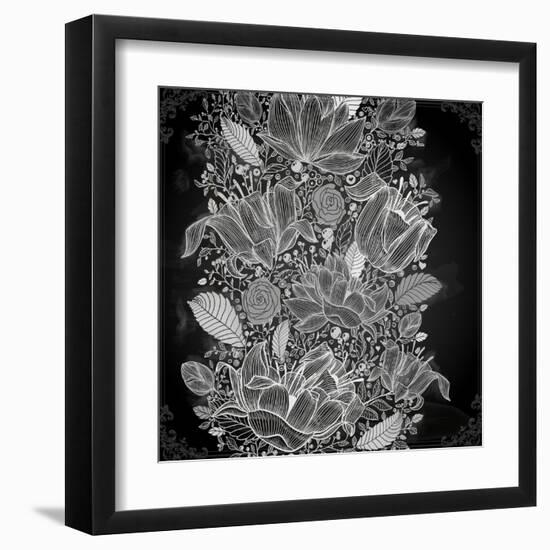 Stylish Floral Background, Hand Drawn Retro Flowers-Ozerina Anna-Framed Art Print