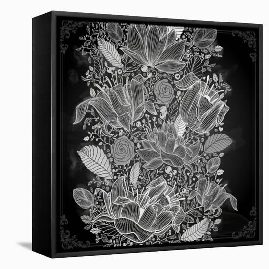 Stylish Floral Background, Hand Drawn Retro Flowers-Ozerina Anna-Framed Stretched Canvas