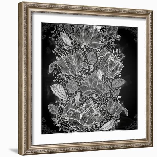 Stylish Floral Background, Hand Drawn Retro Flowers-Ozerina Anna-Framed Art Print