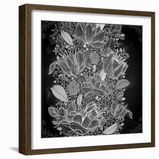 Stylish Floral Background, Hand Drawn Retro Flowers-Ozerina Anna-Framed Art Print