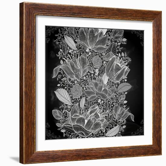 Stylish Floral Background, Hand Drawn Retro Flowers-Ozerina Anna-Framed Art Print