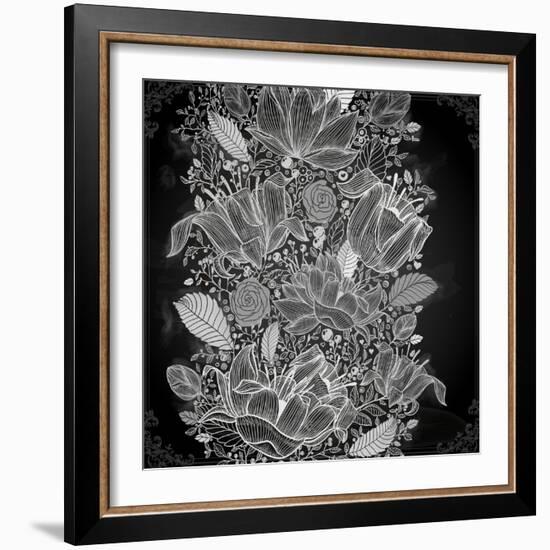 Stylish Floral Background, Hand Drawn Retro Flowers-Ozerina Anna-Framed Art Print