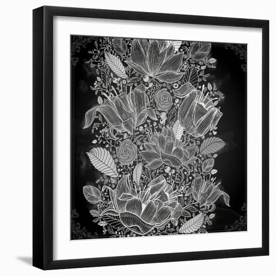 Stylish Floral Background, Hand Drawn Retro Flowers-Ozerina Anna-Framed Art Print