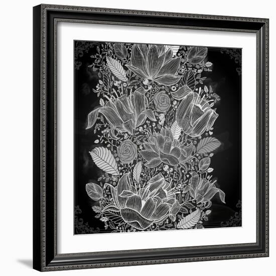 Stylish Floral Background, Hand Drawn Retro Flowers-Ozerina Anna-Framed Art Print