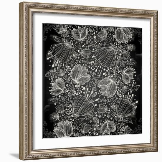 Stylish Floral Background, Hand Drawn Retro Flowers-Ozerina Anna-Framed Art Print