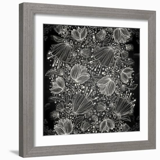 Stylish Floral Background, Hand Drawn Retro Flowers-Ozerina Anna-Framed Art Print