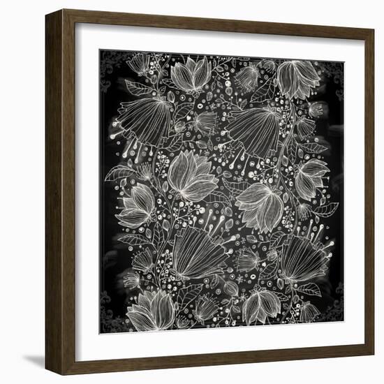 Stylish Floral Background, Hand Drawn Retro Flowers-Ozerina Anna-Framed Art Print