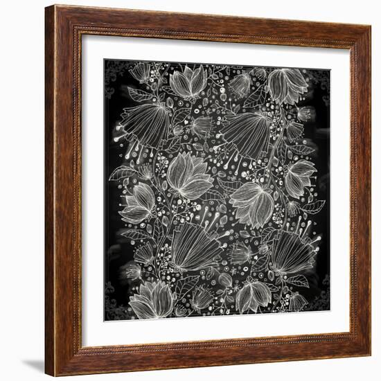 Stylish Floral Background, Hand Drawn Retro Flowers-Ozerina Anna-Framed Art Print