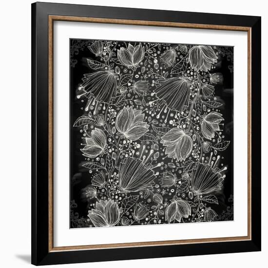 Stylish Floral Background, Hand Drawn Retro Flowers-Ozerina Anna-Framed Art Print