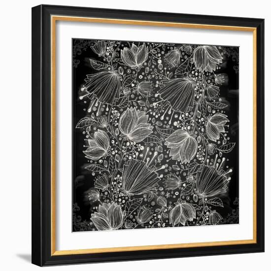 Stylish Floral Background, Hand Drawn Retro Flowers-Ozerina Anna-Framed Art Print