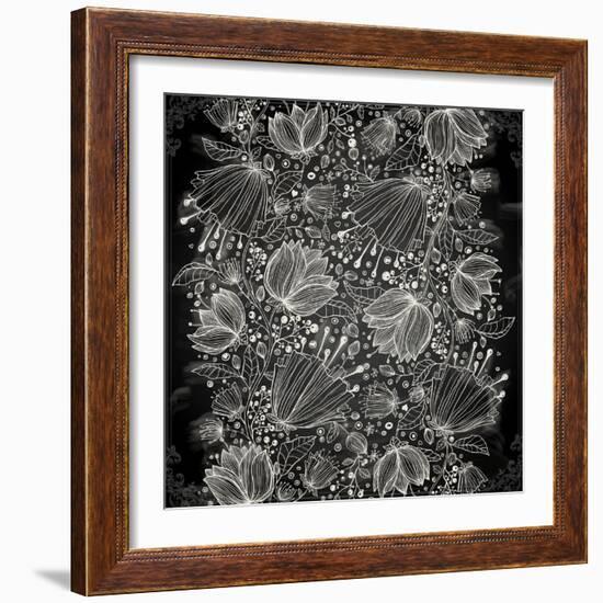 Stylish Floral Background, Hand Drawn Retro Flowers-Ozerina Anna-Framed Premium Giclee Print