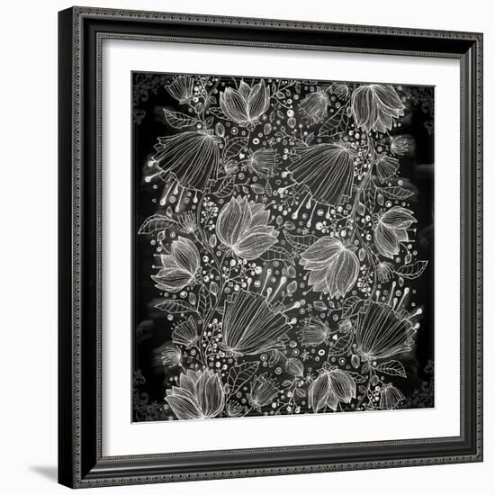 Stylish Floral Background, Hand Drawn Retro Flowers-Ozerina Anna-Framed Premium Giclee Print