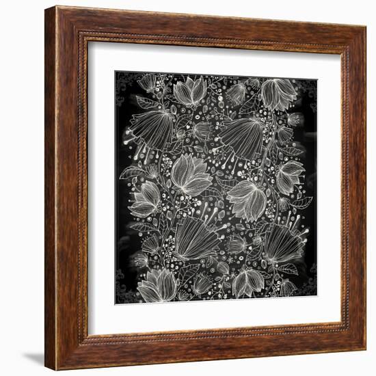 Stylish Floral Background, Hand Drawn Retro Flowers-Ozerina Anna-Framed Art Print