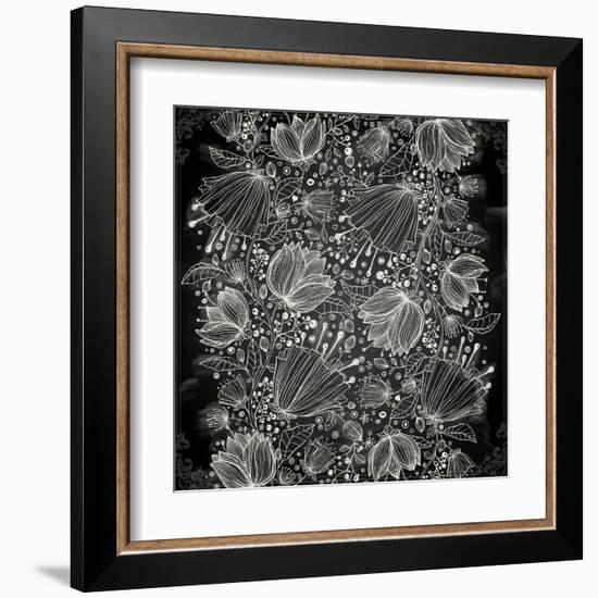 Stylish Floral Background, Hand Drawn Retro Flowers-Ozerina Anna-Framed Art Print