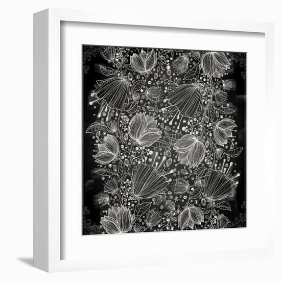 Stylish Floral Background, Hand Drawn Retro Flowers-Ozerina Anna-Framed Art Print