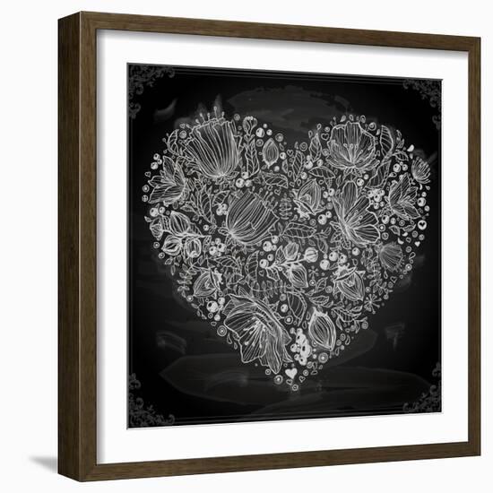 Stylish Floral Heart, Hand Drawn Retro Flowers-Ozerina Anna-Framed Art Print