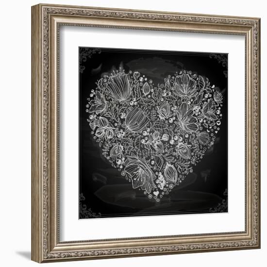 Stylish Floral Heart, Hand Drawn Retro Flowers-Ozerina Anna-Framed Art Print