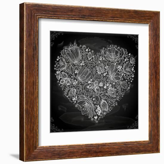 Stylish Floral Heart, Hand Drawn Retro Flowers-Ozerina Anna-Framed Art Print