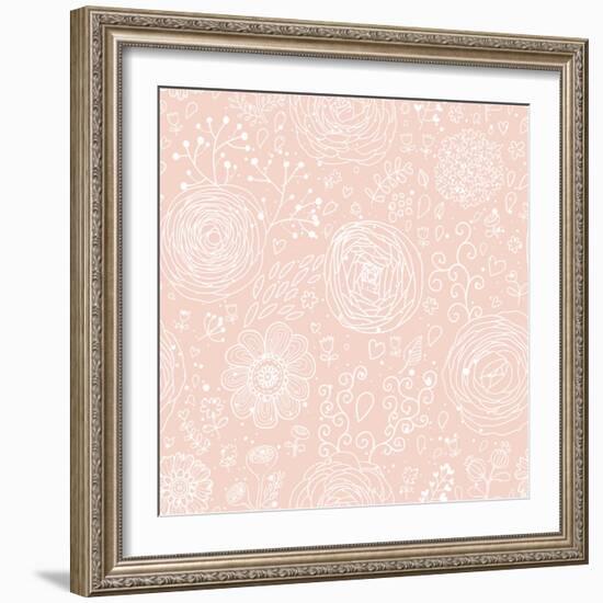 Stylish Floral Seamless Pattern in Pink. Lovely Ranunculus Flowers. Seamless Pattern Can Be Used Fo-smilewithjul-Framed Art Print