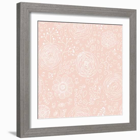 Stylish Floral Seamless Pattern in Pink. Lovely Ranunculus Flowers. Seamless Pattern Can Be Used Fo-smilewithjul-Framed Art Print